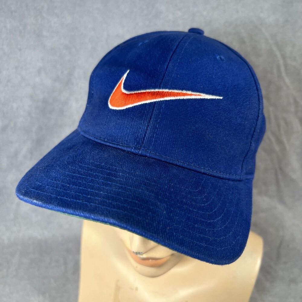 Vintage 90s Nike Big Swoosh Snapback Hat Blue Orange Green Underbrim Taiwan